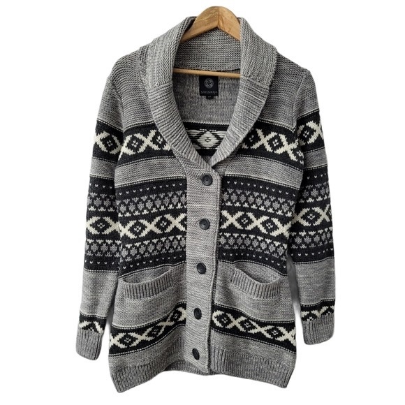 Wool Blend Knitted Fair Isle Pattern Fitted Cardigan Sweater Nordic Sweater - Picture 2 of 7